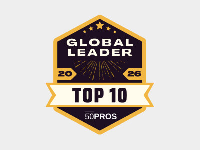Award badge design labeled Global Leader Top 10 for 2026